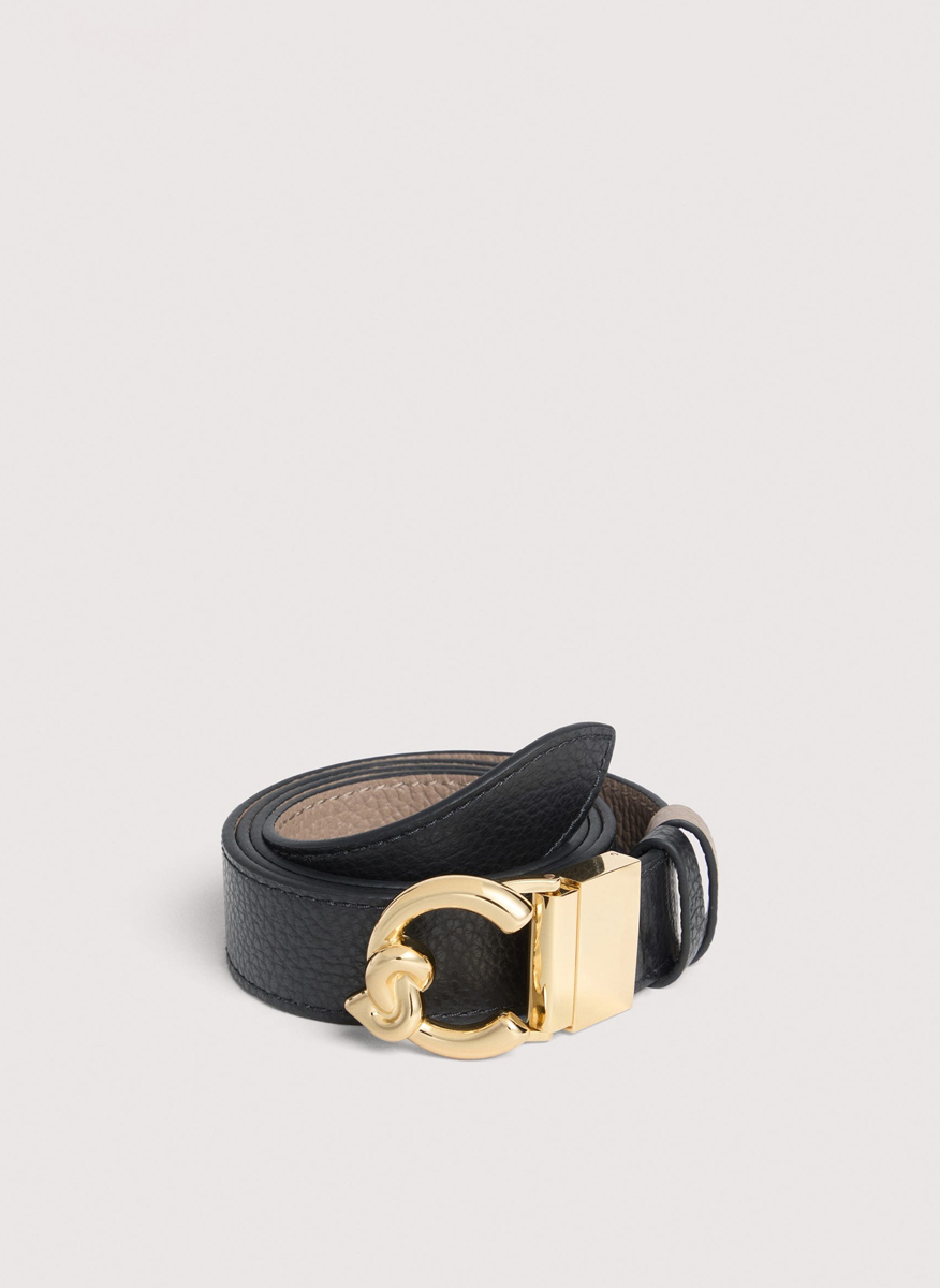 Двулицев колан с лого катарама Coccinelle C-Me Noir Warm Taupe