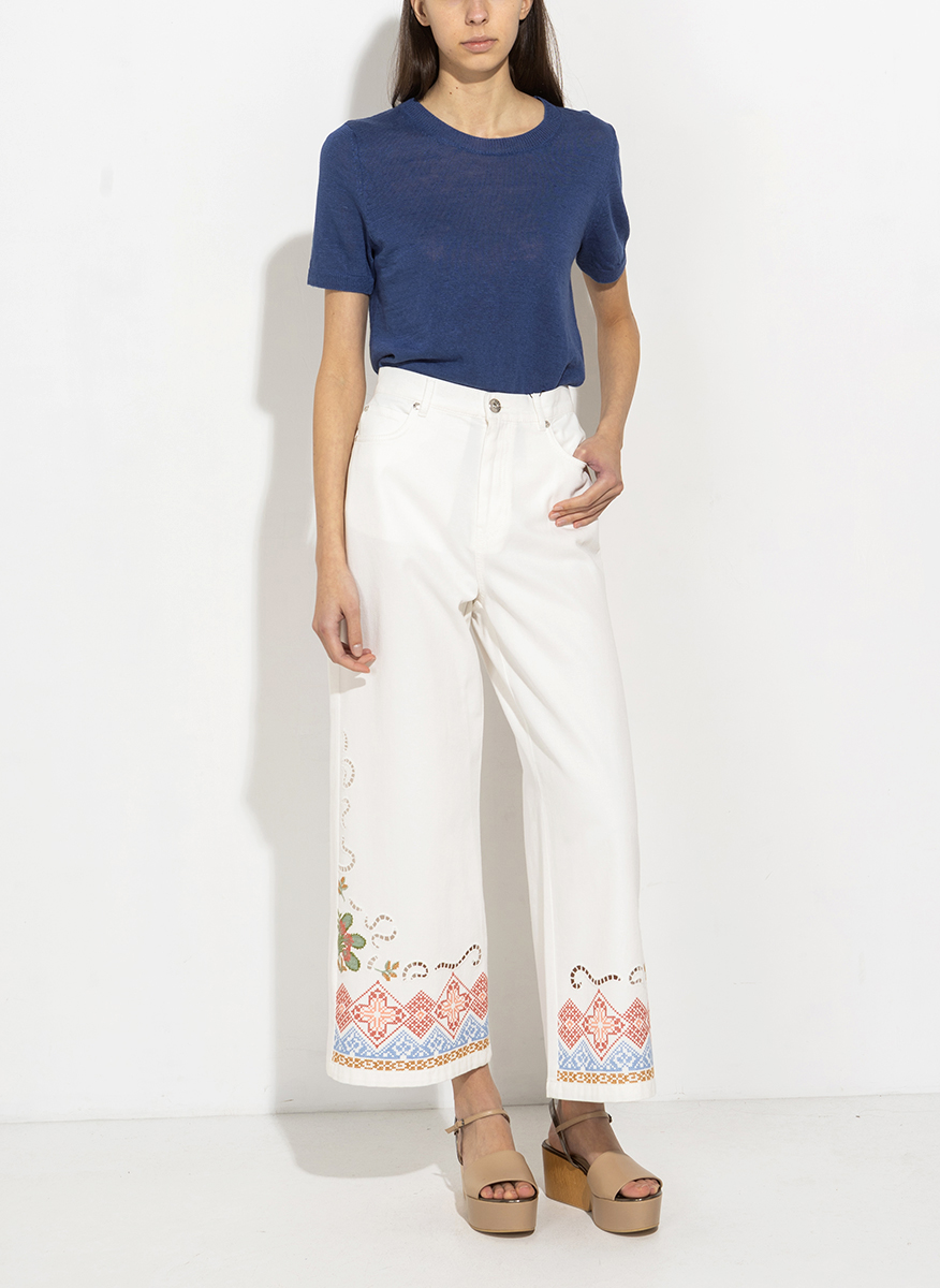 Панталон от деним с бродерия Weekend Max Mara Wkdadunco
