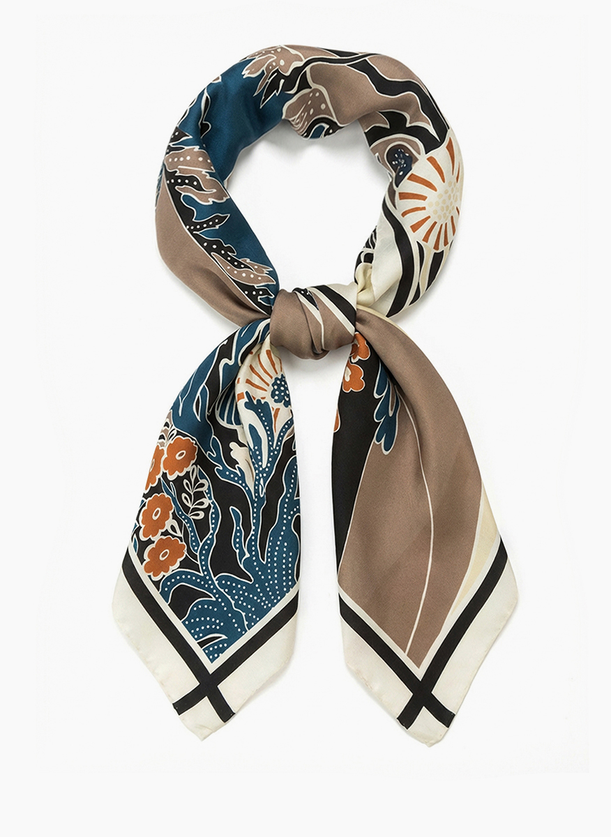 Coccinelle Ocean Depth Multi Warm Taup scarf with print