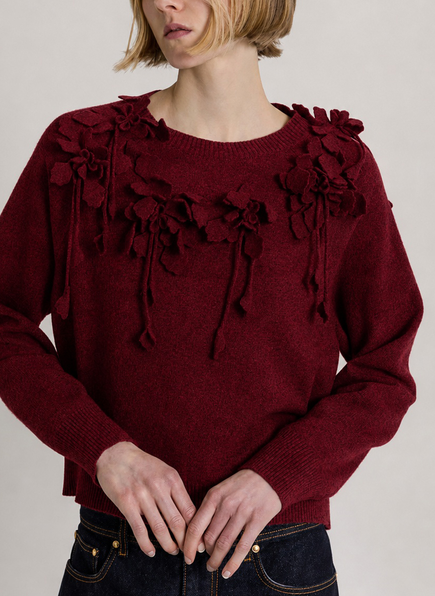 Пуловер с 3D флорална апликация Alberta Ferretti
