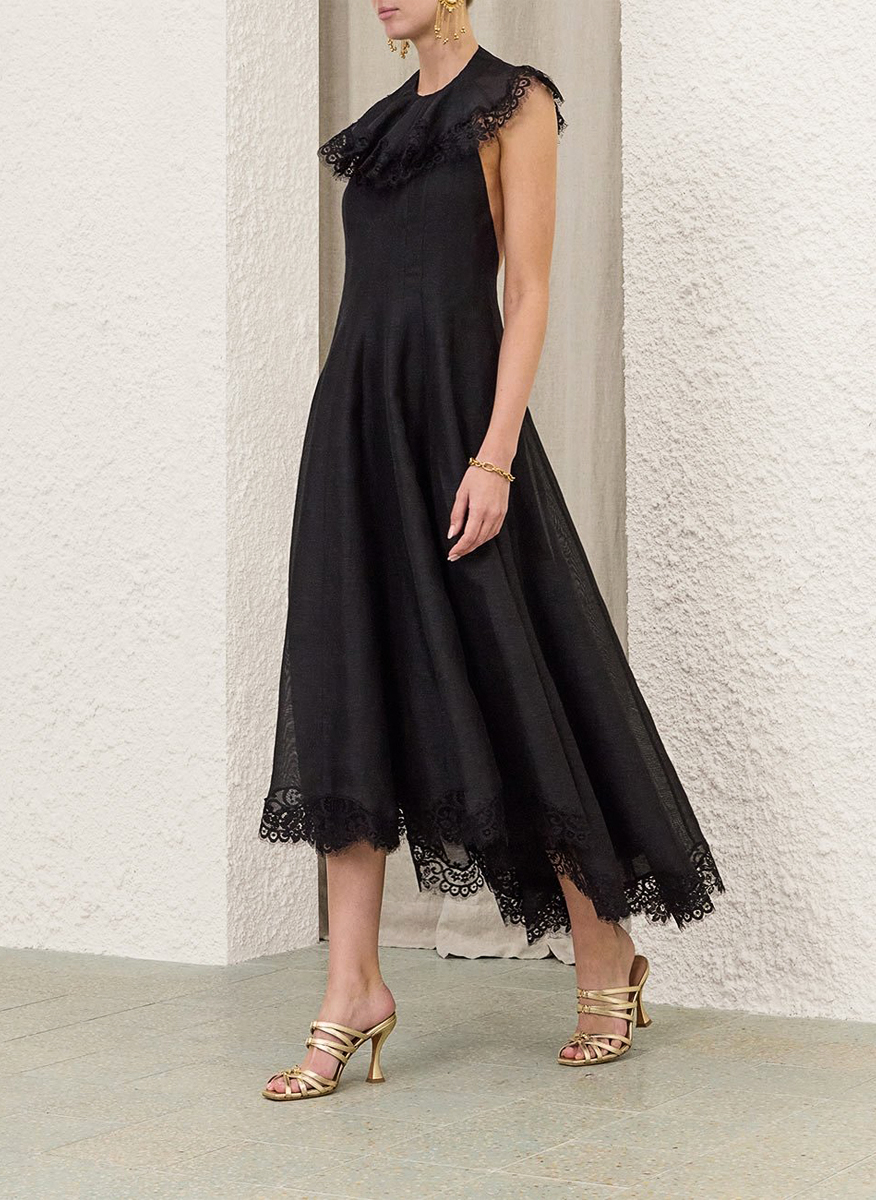 Миди рокля от лен и коприна 'Ascent Flutter Gown' Zimmermann