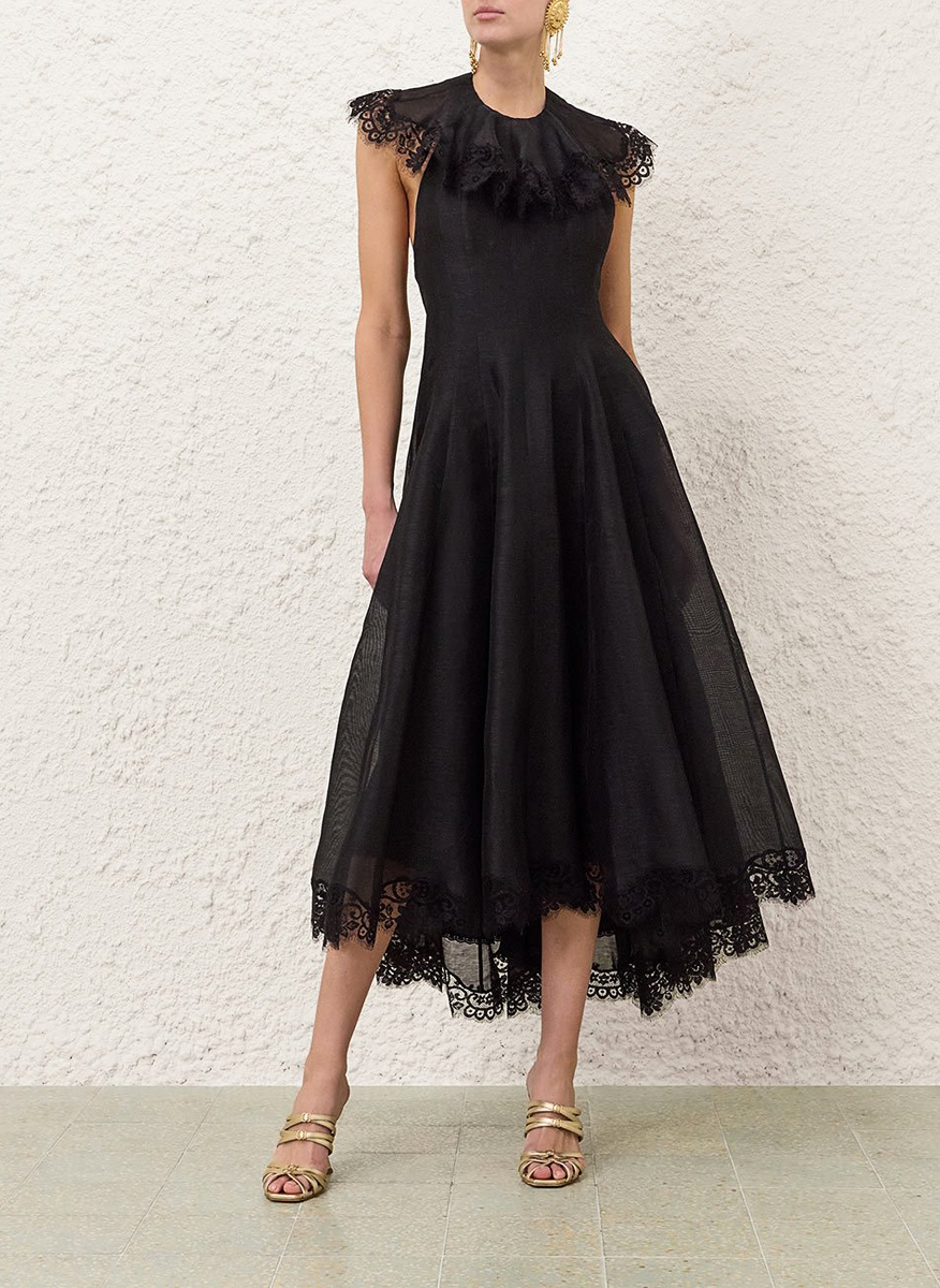 Миди рокля от лен и коприна 'Ascent Flutter Gown' Zimmermann