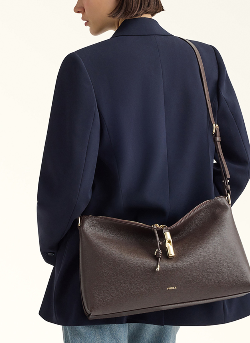 Кожена чанта Furla Debby Cioccolato