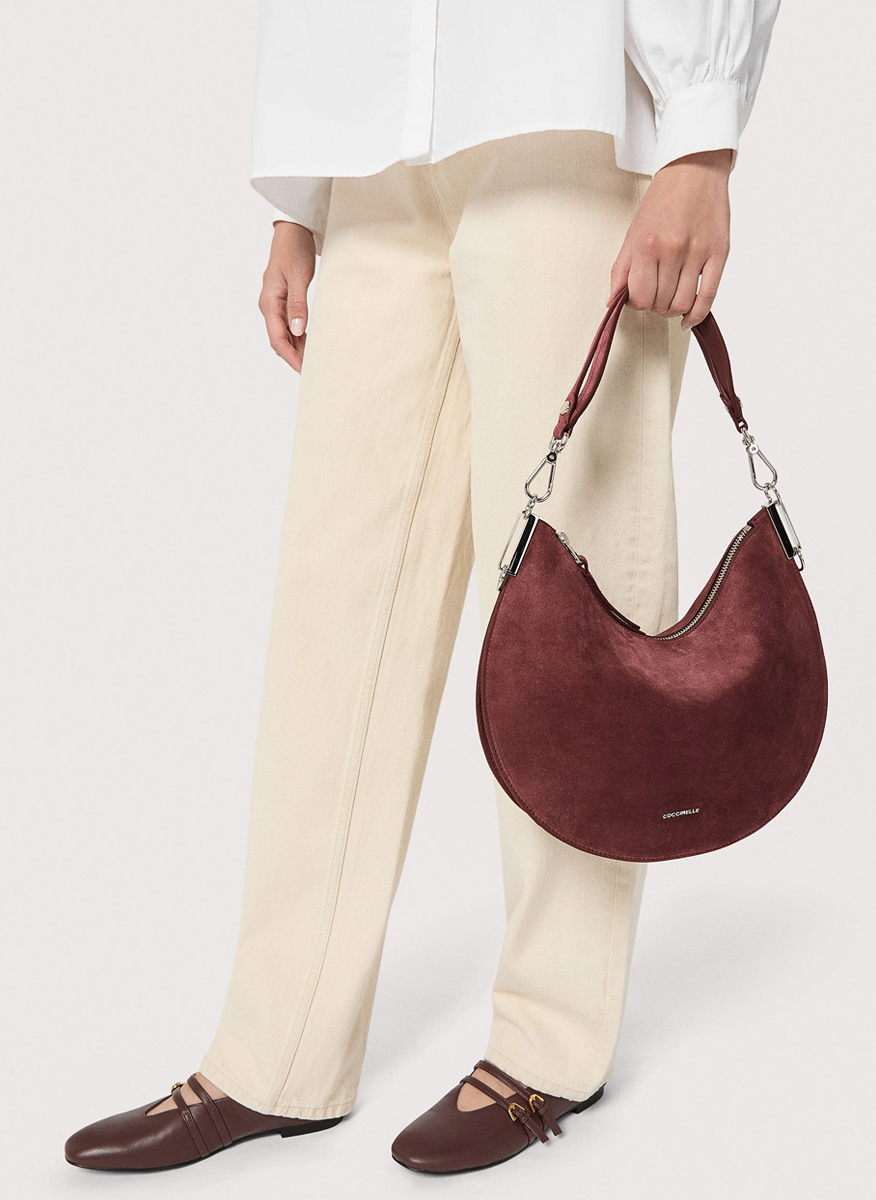 Велурена чанта Coccinelle Sunup Medium