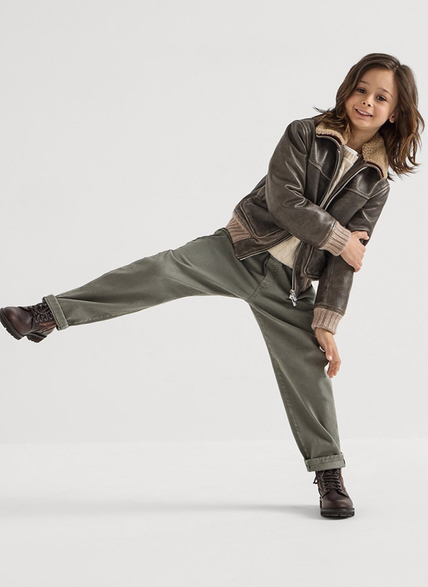 Brunello Cucinelli Kids 8-10 leather jacket with shearling collar