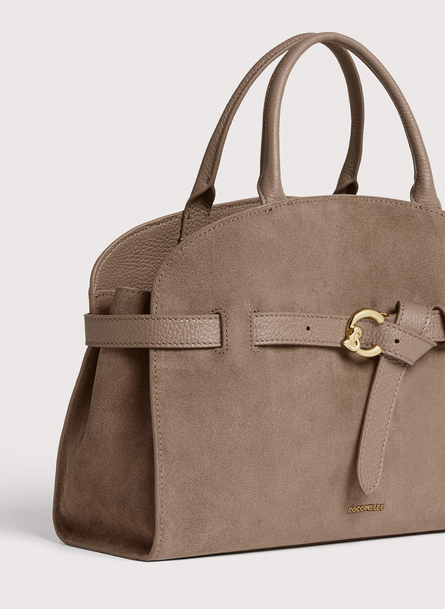 Велурена чанта Coccinelle Sabine Medium Warm Taupe