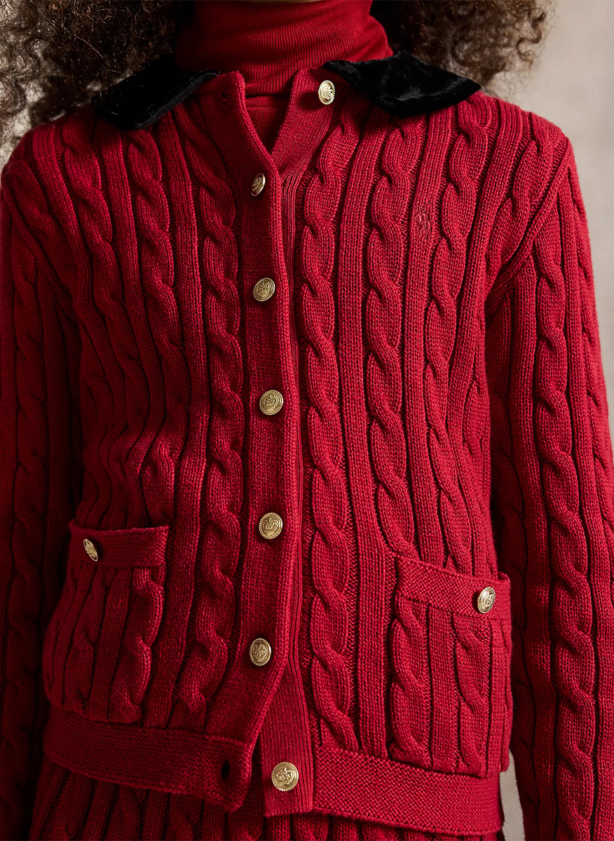 Ralph Lauren Kids 7-14 cardigan with velvet details