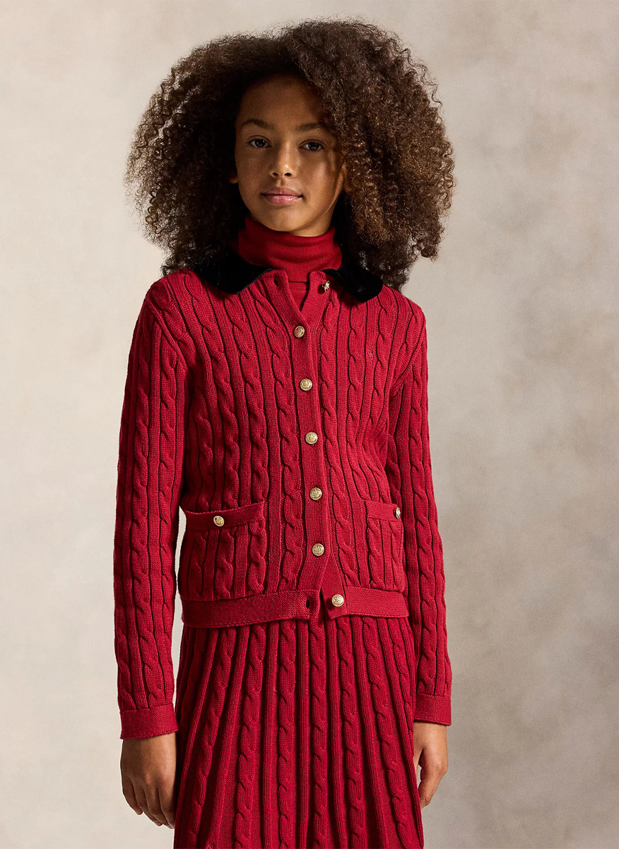 Ralph Lauren Kids 7-14 cardigan with velvet details