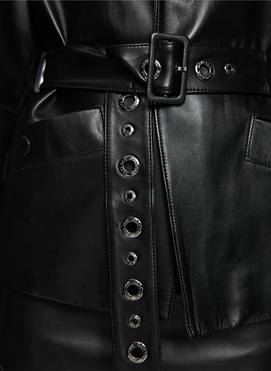 Кожено яке с колан Marc Cain Collections