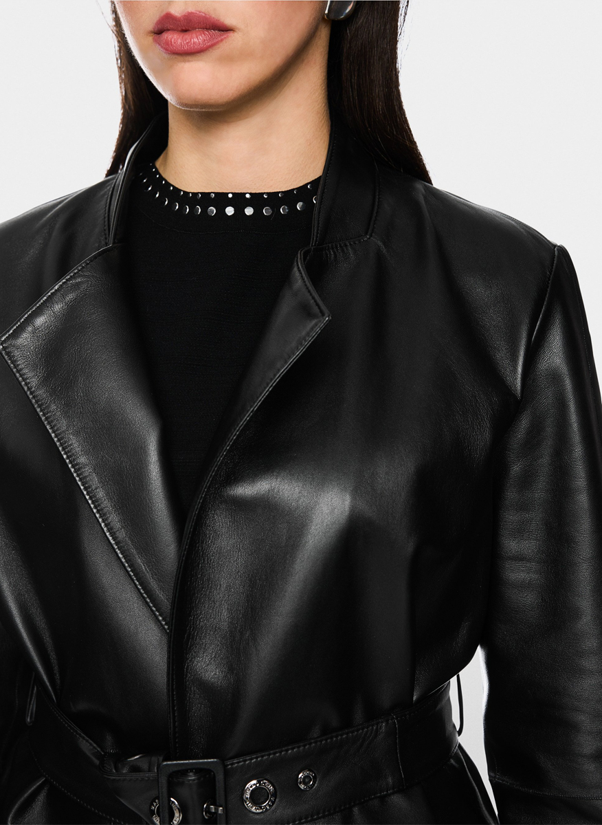 Кожено яке с колан Marc Cain Collections