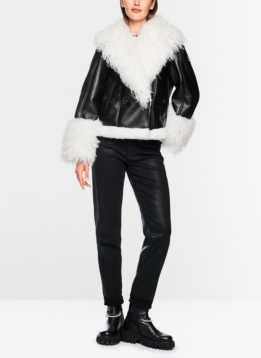 Кожено яке с 'faux fur' детайли Marc Cain Sports