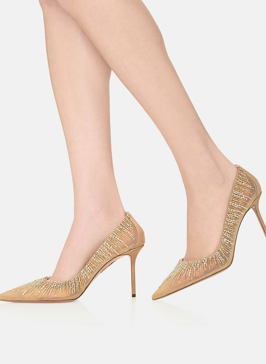 Обувки на ток с декоративни кристали 'Soft Sky' Aquazzura