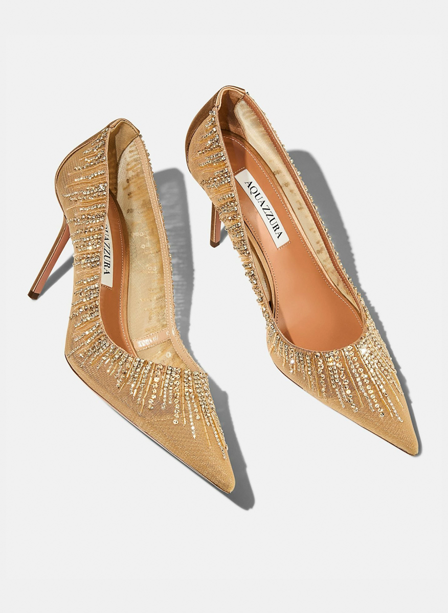 Обувки на ток с декоративни кристали 'Soft Sky' Aquazzura