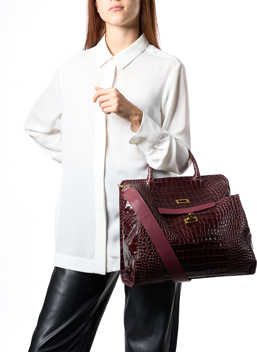 Кожена чанта 'Croc-effect' Visona Ornella