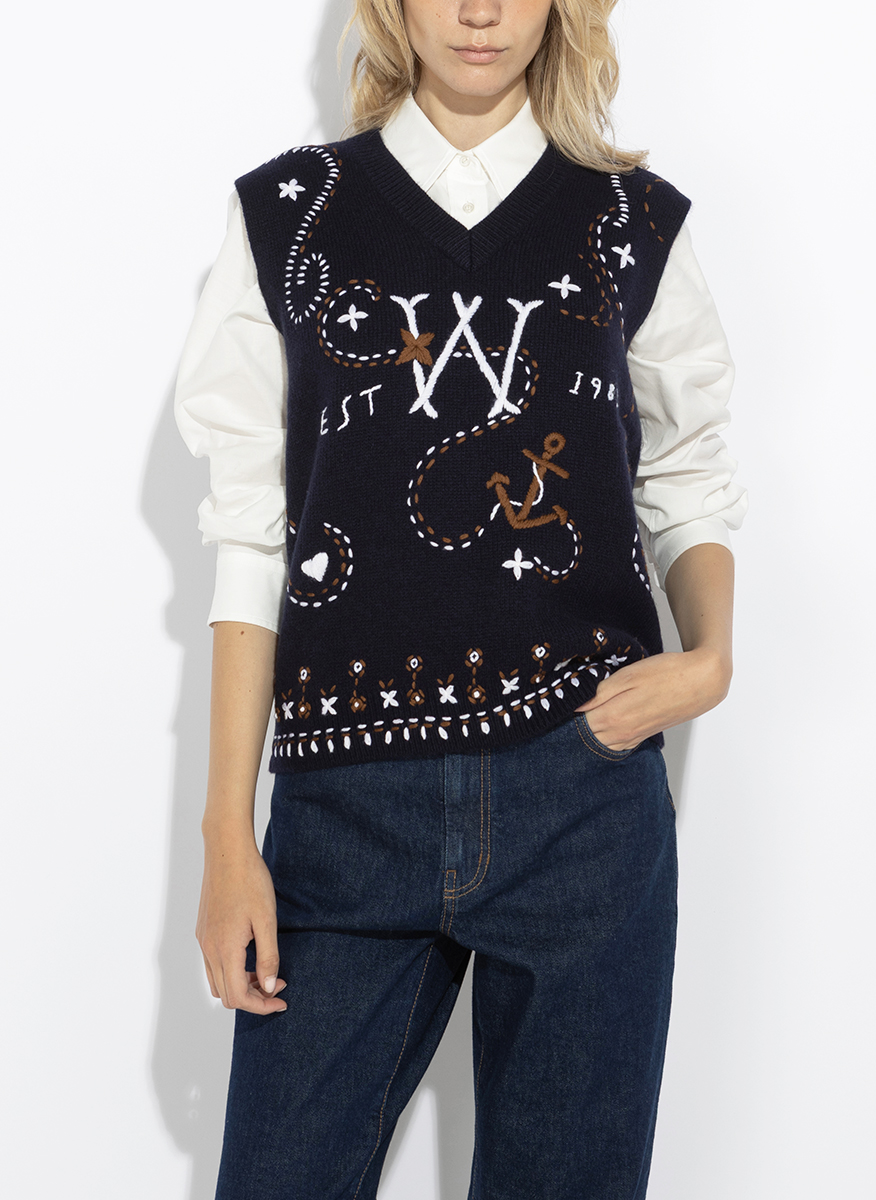 Вълнен елек с бродерия Weekend Max Mara Wkdcacao
