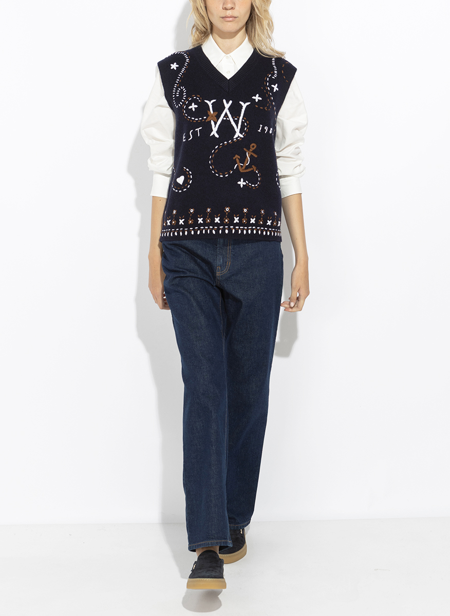 Вълнен елек с бродерия Weekend Max Mara Wkdcacao