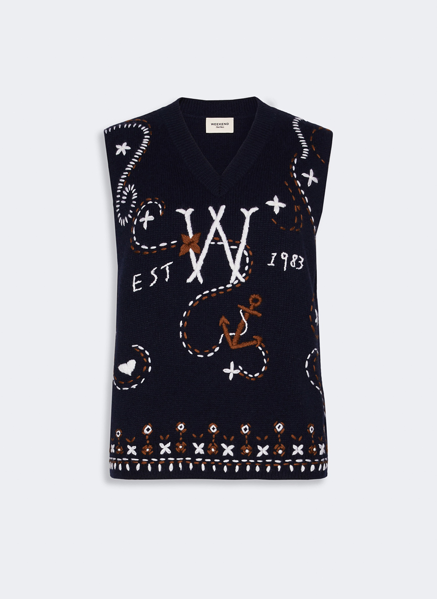 Вълнен елек с бродерия Weekend Max Mara Wkdcacao