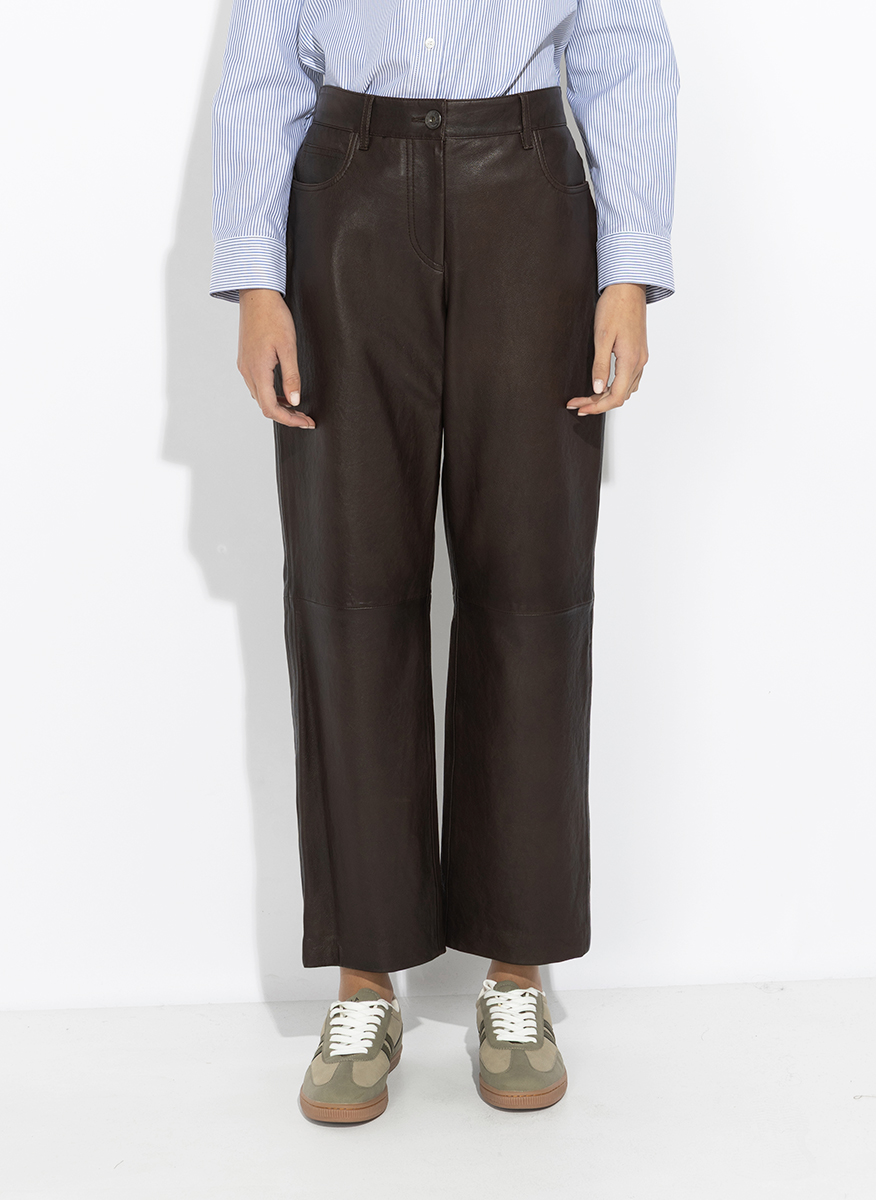 Панталон от естествена кожа Weekend Max Mara Wkddeserto