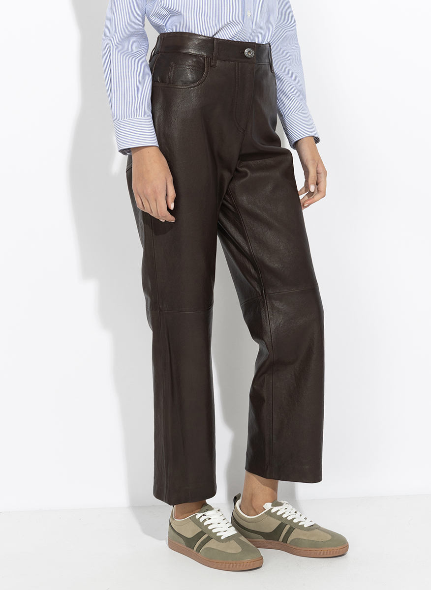 Панталон от естествена кожа Weekend Max Mara Wkddeserto