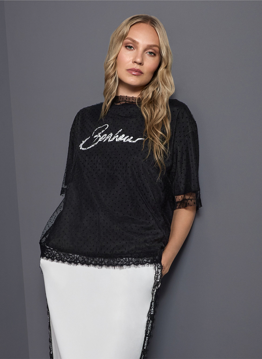 Тишърт с тюл 'Polka dot' Marc Cain Sports