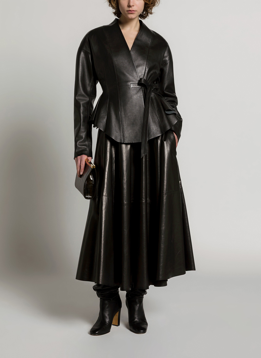 Кожено яке с панделка Alberta Ferretti