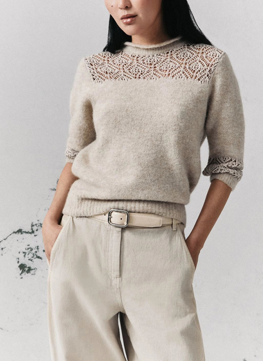 Пуловер от алпака и вълна с 'lace' детайли Marella Monochrome Mllverace