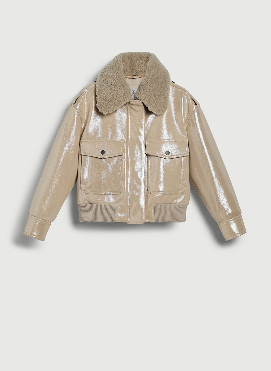Brunello Cucinelli Kids 12 leather jacket with shearling collar