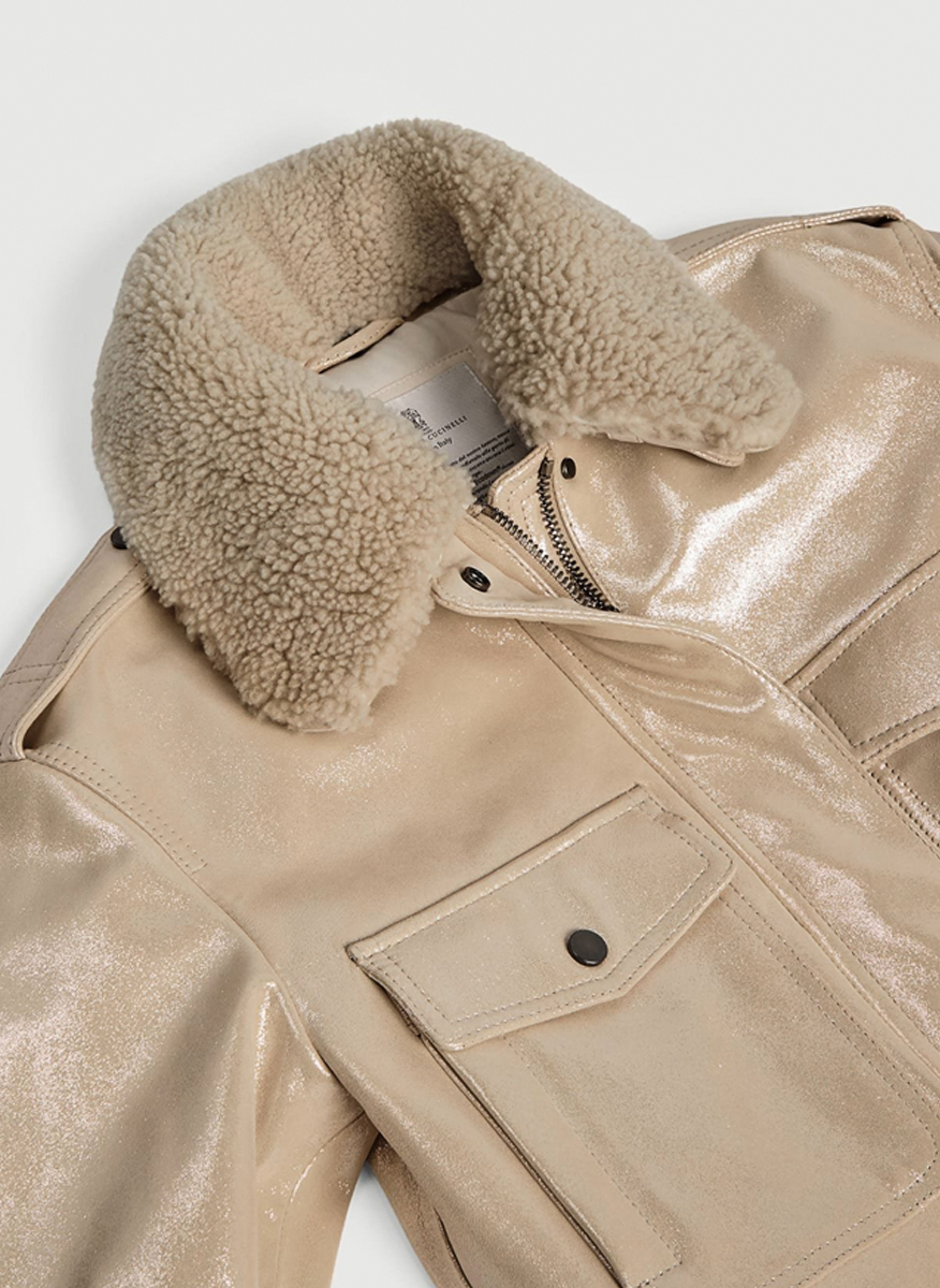 Brunello Cucinelli Kids 8-10 leather jacket with shearling collar