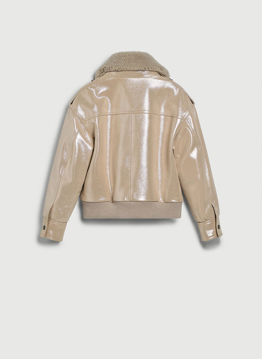 Brunello Cucinelli Kids 8-10 leather jacket with shearling collar