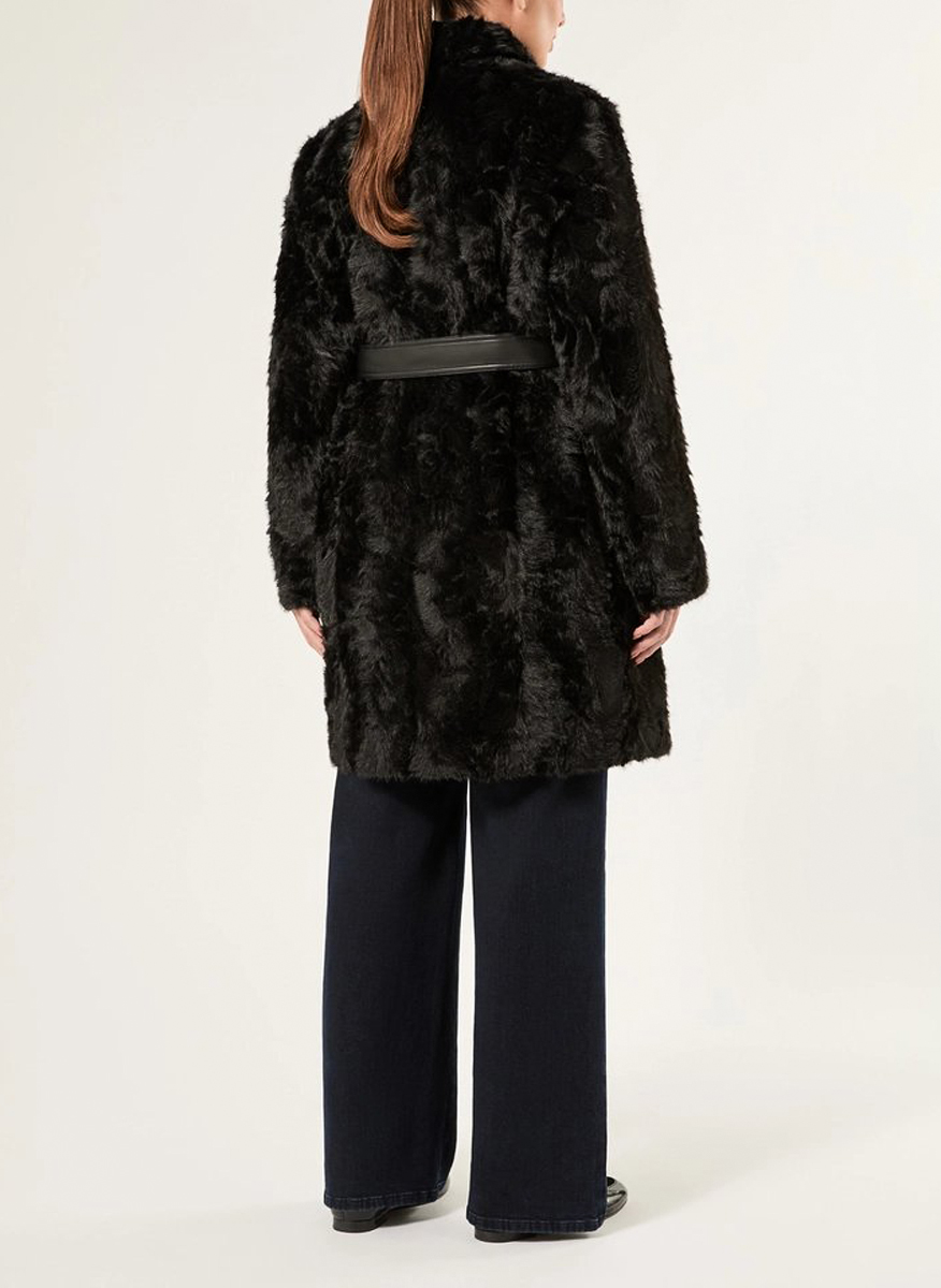 Marina Rinaldi Mrnquadro fluffy coat with leather trims