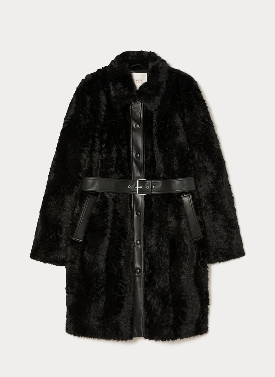 Marina Rinaldi Mrnquadro fluffy coat with leather trims